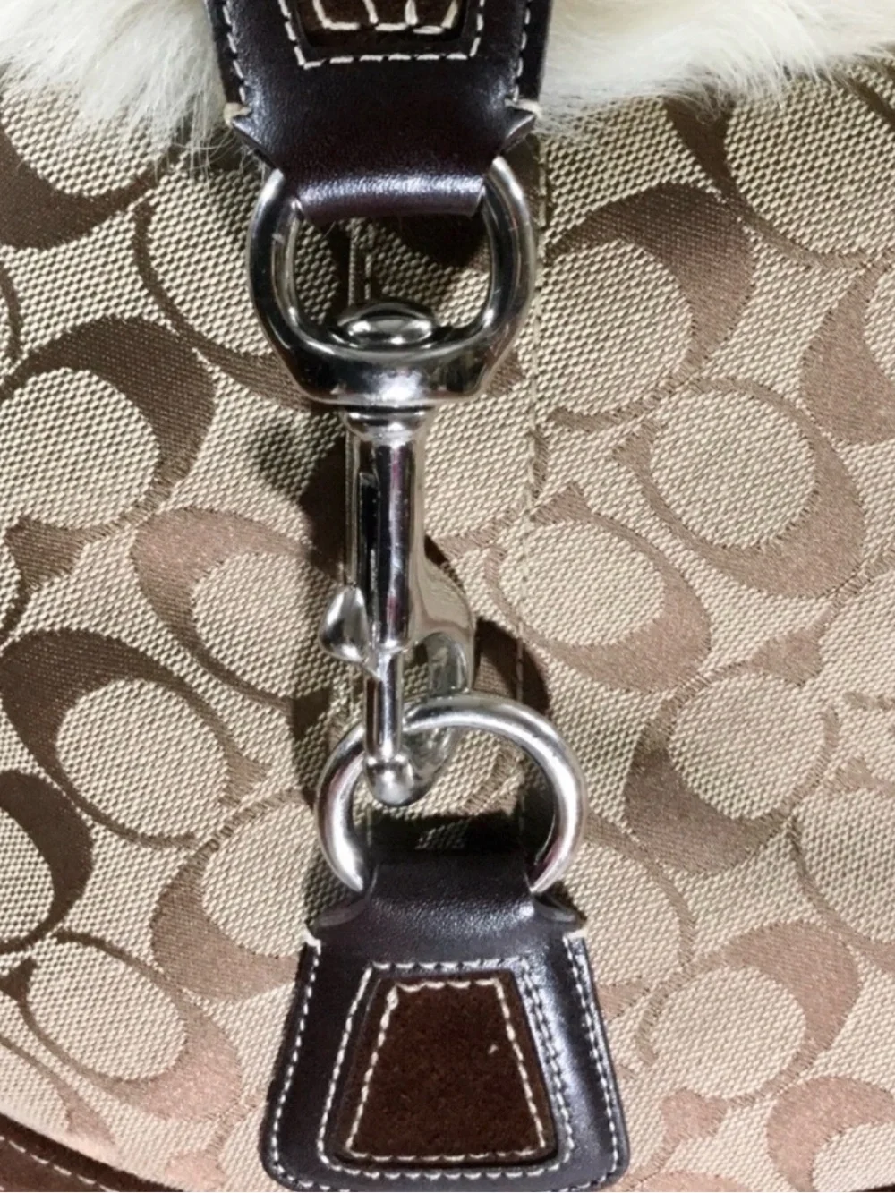 Coach Brown Signature Hobo with Cream Fur Trim